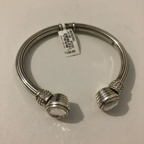 NWT Brighton Meridian Silvertone Crystal Sparkle Hinged Cuff Bangle Bracelet - Picture 2 of 4